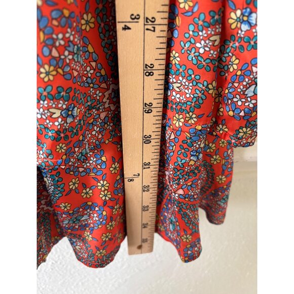 THML Womens Satin Red Paisley Floral Print Smocked Waist Dress Size L - Picture 9 of 11